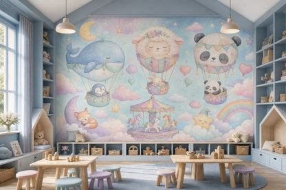 Nursery Wallpaper Hot Air Balloons Pastel Wall Mural