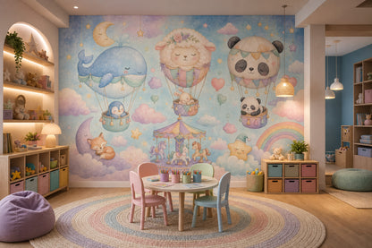 Nursery Wallpaper Hot Air Balloons Pastel Wall Mural
