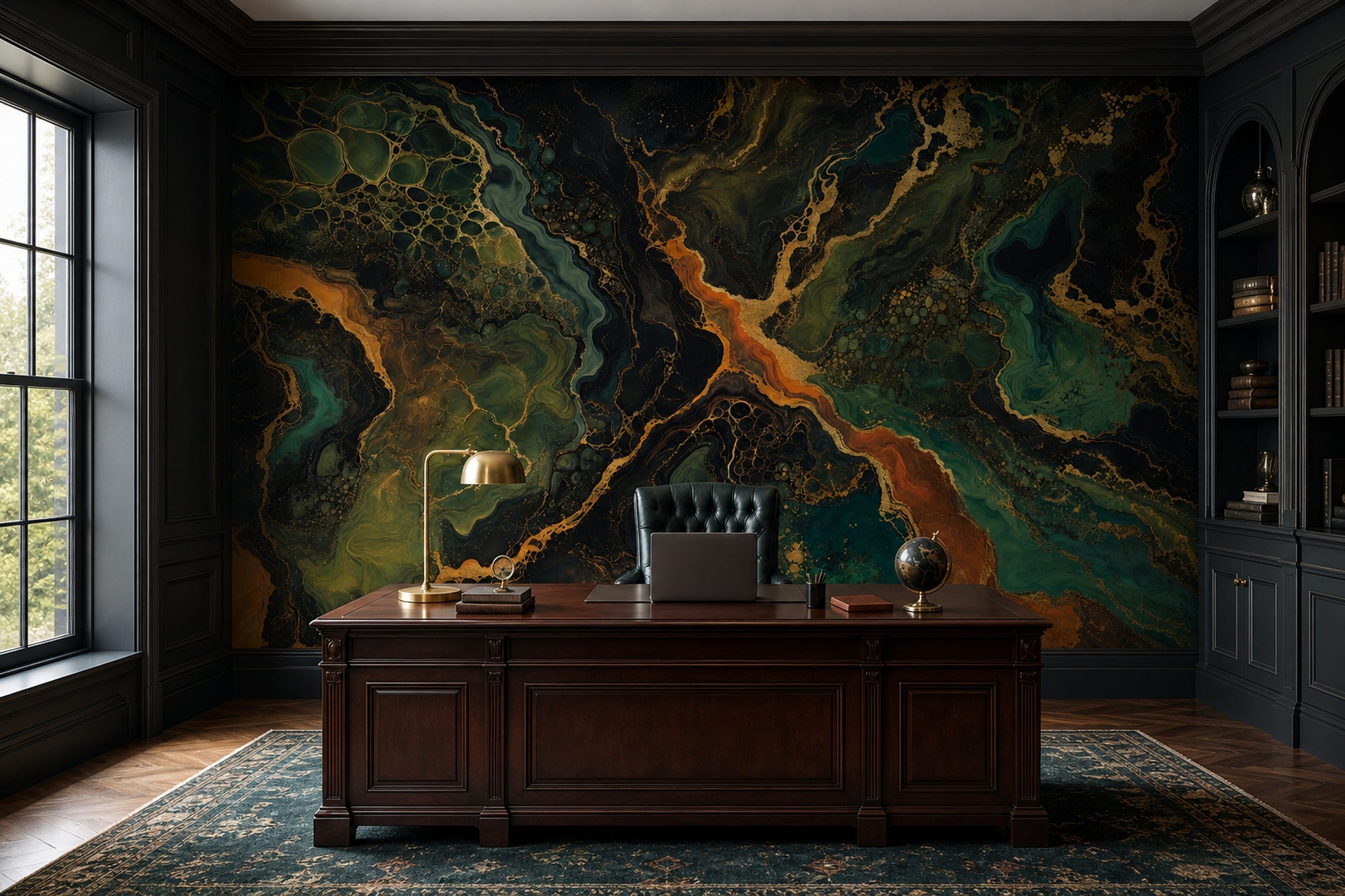 Dark Abstract Wallpaper Marble Effect Removable Fluid Art Wall Decor