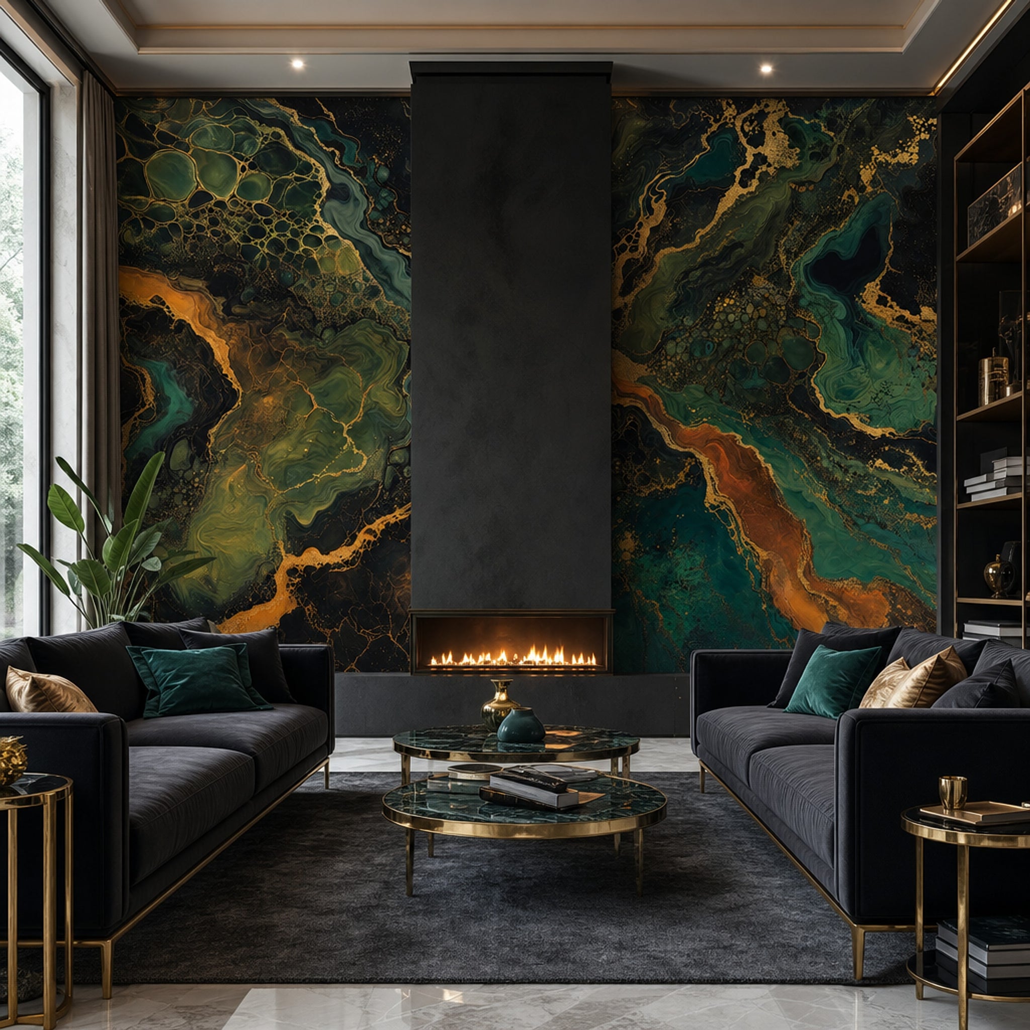 Dark Abstract Wallpaper Marble Effect Removable Fluid Art Wall Decor
