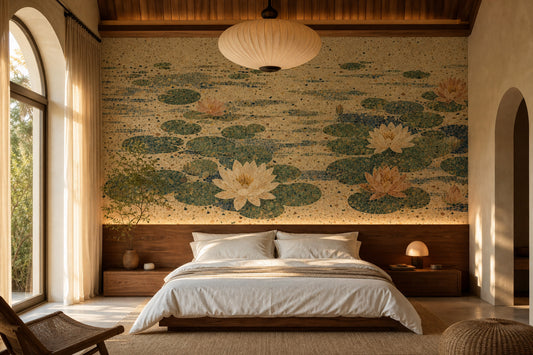 Muted Green Wallpaper Lotus Terrazzo Removable Wall Decor