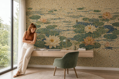 Muted Green Wallpaper Lotus Terrazzo Removable Wall Decor