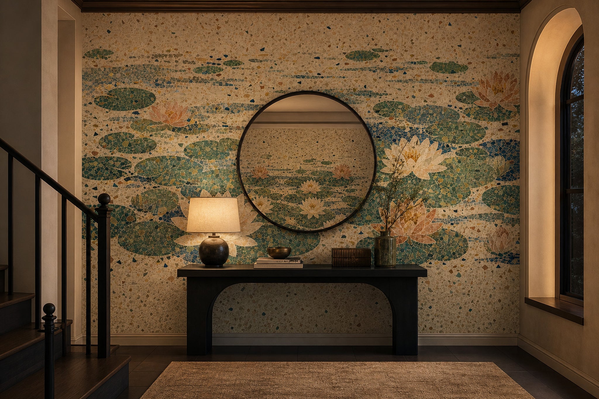Muted Green Wallpaper Lotus Terrazzo Removable Wall Decor
