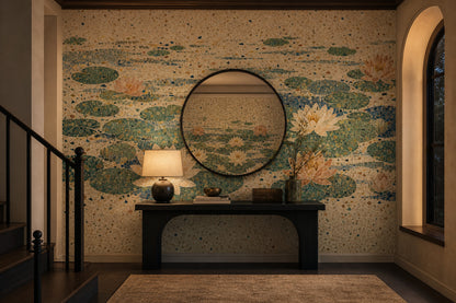 Muted Green Wallpaper Lotus Terrazzo Removable Wall Decor