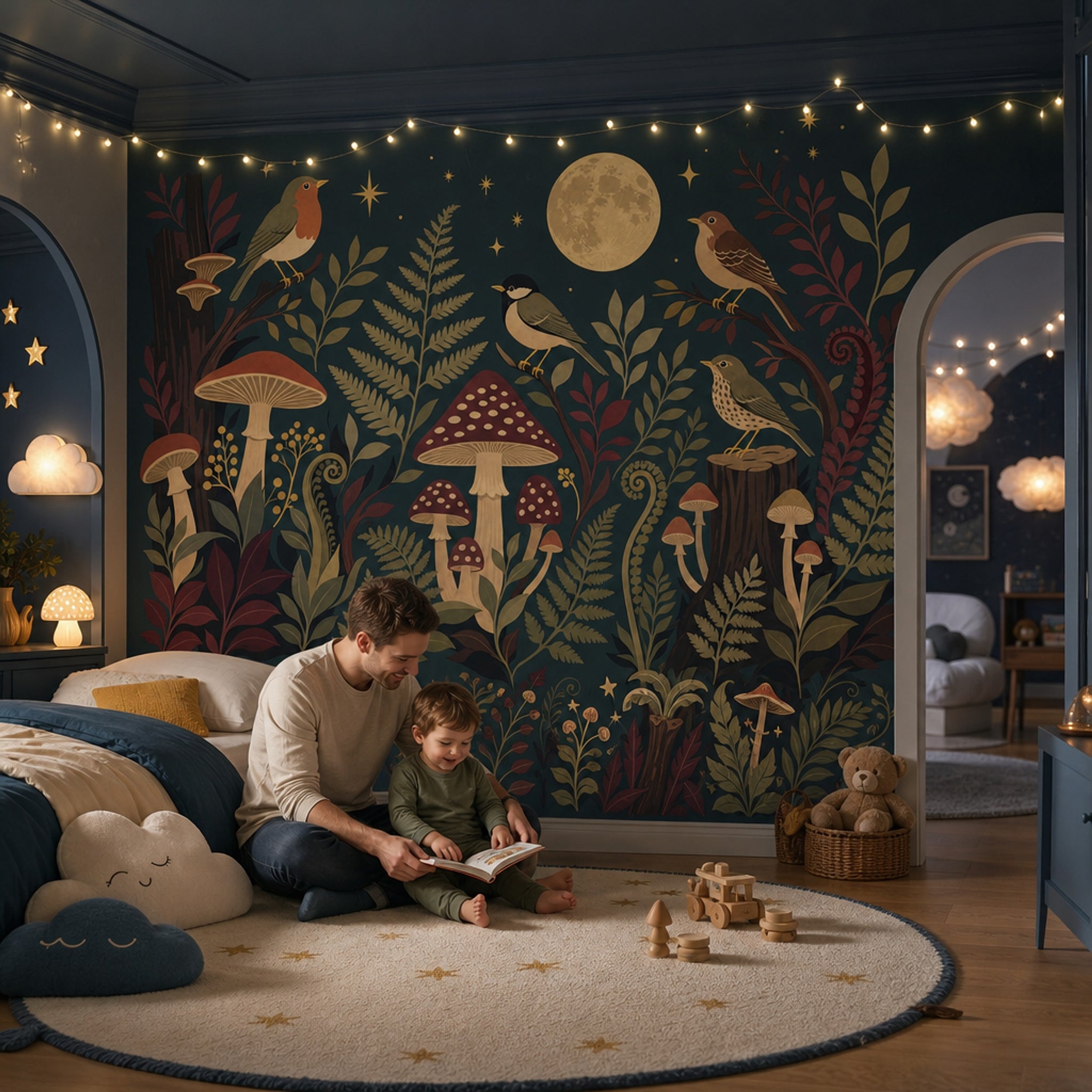 Night Forest Wallpaper Moon Removable Birds Wall Decor