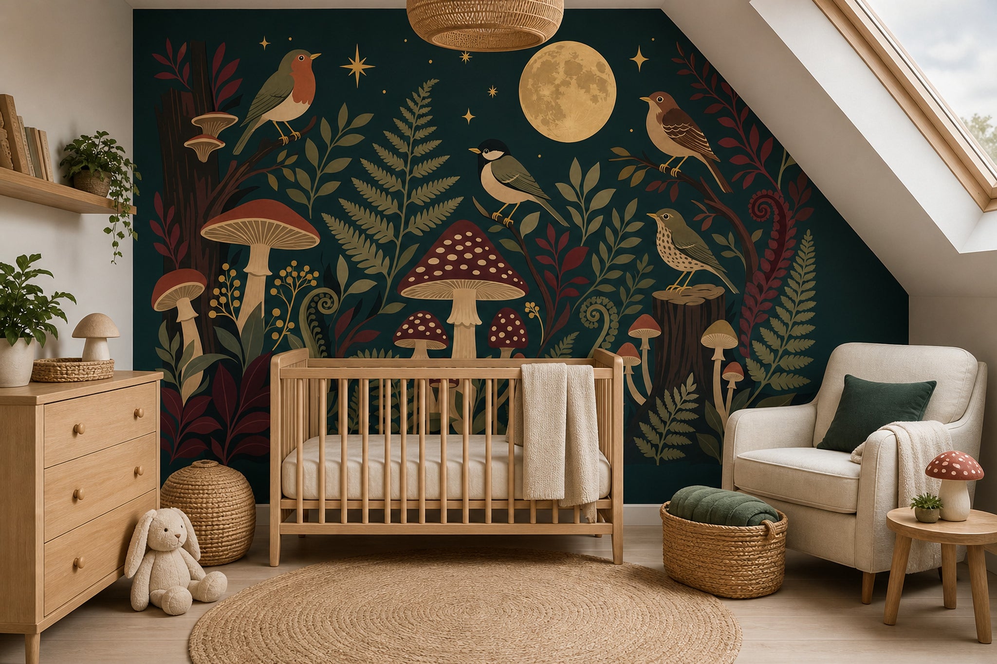 Night Forest Wallpaper Moon Removable Birds Wall Decor