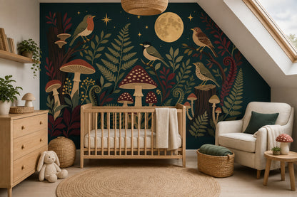 Night Forest Wallpaper Moon Removable Birds Wall Decor