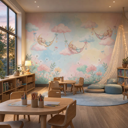 Nursery Wallpaper Pastel Sleeping Bunny Removable Wall Decor