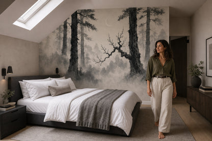 Misty Forest Wallpaper Cloudy Sky Wall Mural