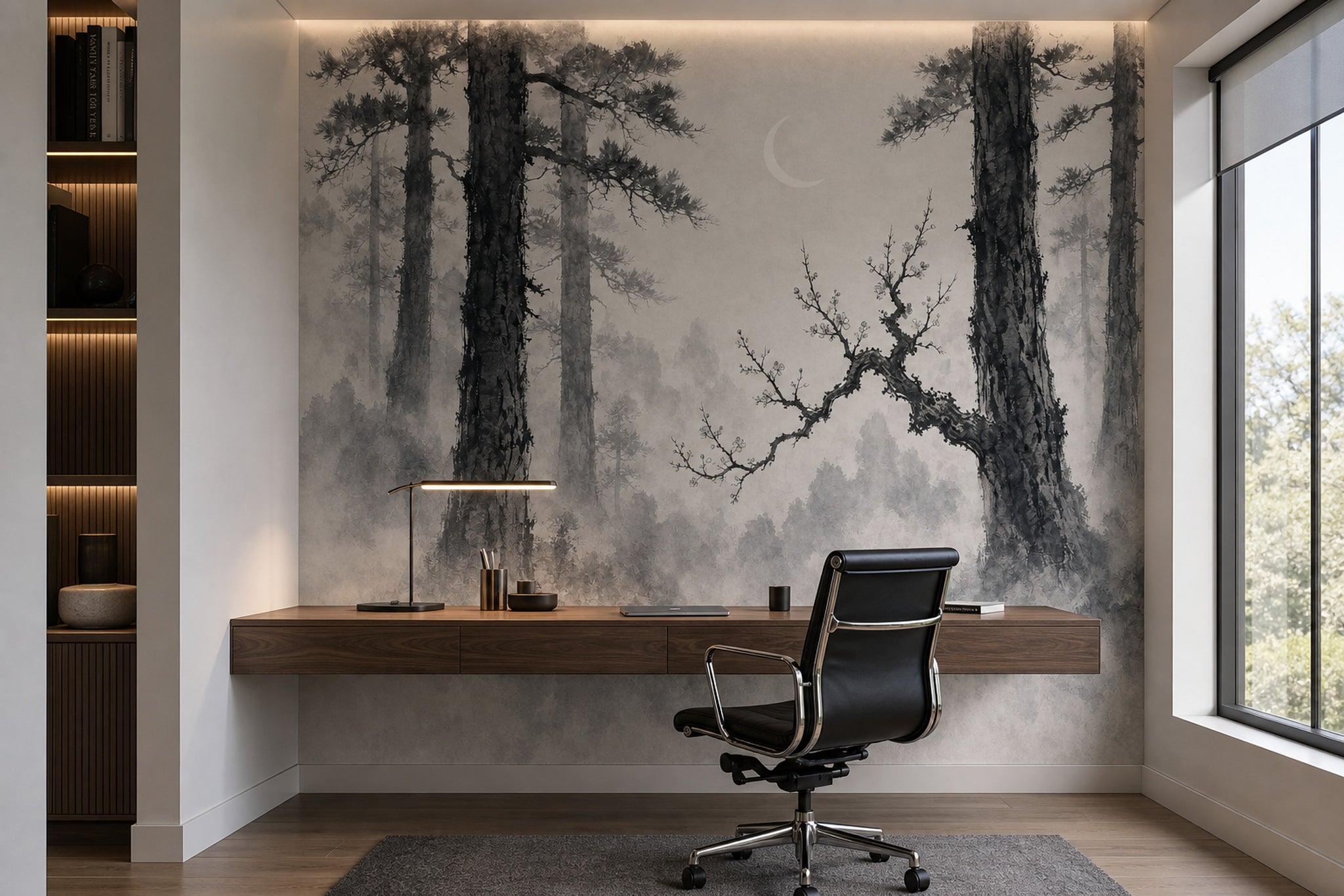 Misty Forest Wallpaper Cloudy Sky Wall Mural