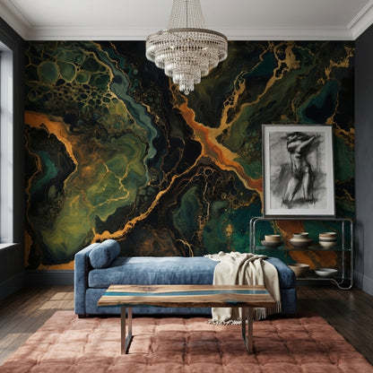 Dark Abstract Wallpaper Marble Effect Removable Fluid Art Wall Decor