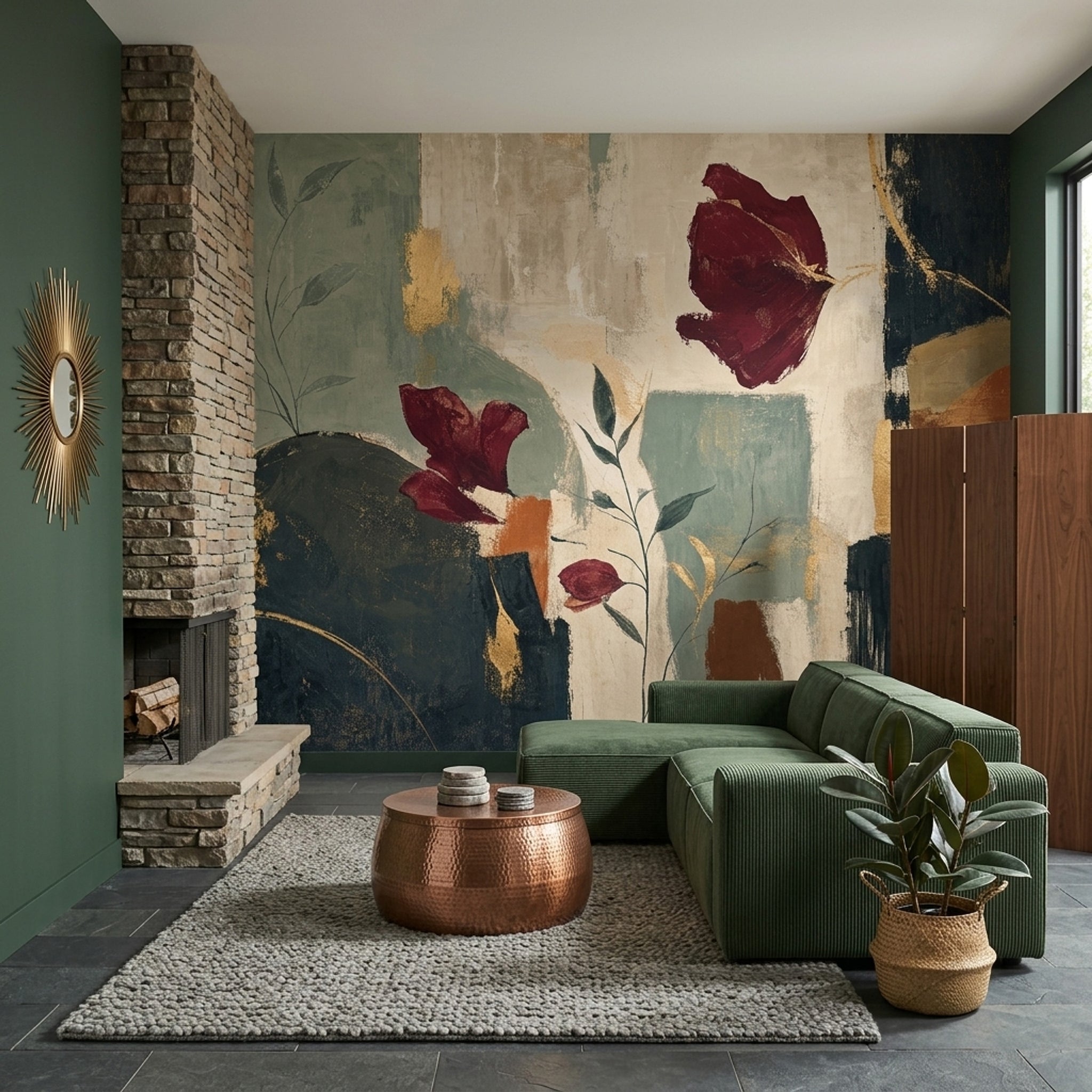 Muted Green Wallpaper Sage Green Terracotta Wall Mural