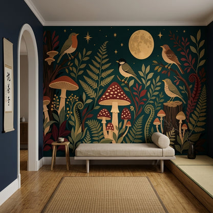 Night Forest Wallpaper Moon Removable Birds Wall Decor