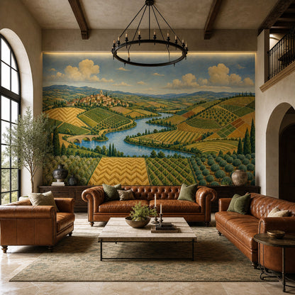 Tuscan Landscape Wallpaper Rolling Hills Patchwork Fields Removable Wall Decor