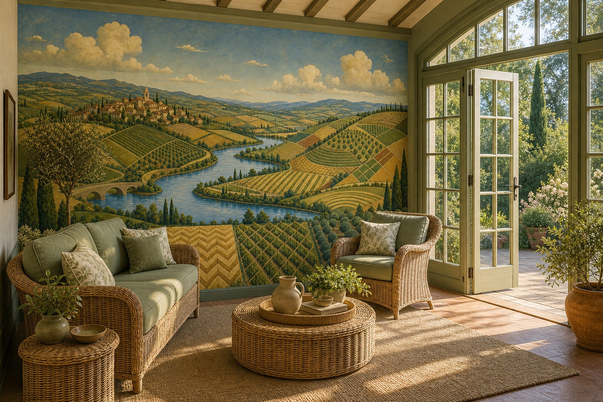 Tuscan Landscape Wallpaper Rolling Hills Patchwork Fields Removable Wall Decor