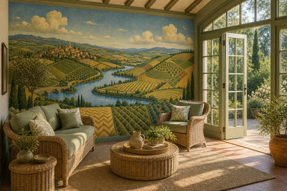 Tuscan Landscape Wallpaper Rolling Hills Patchwork Fields Removable Wall Decor