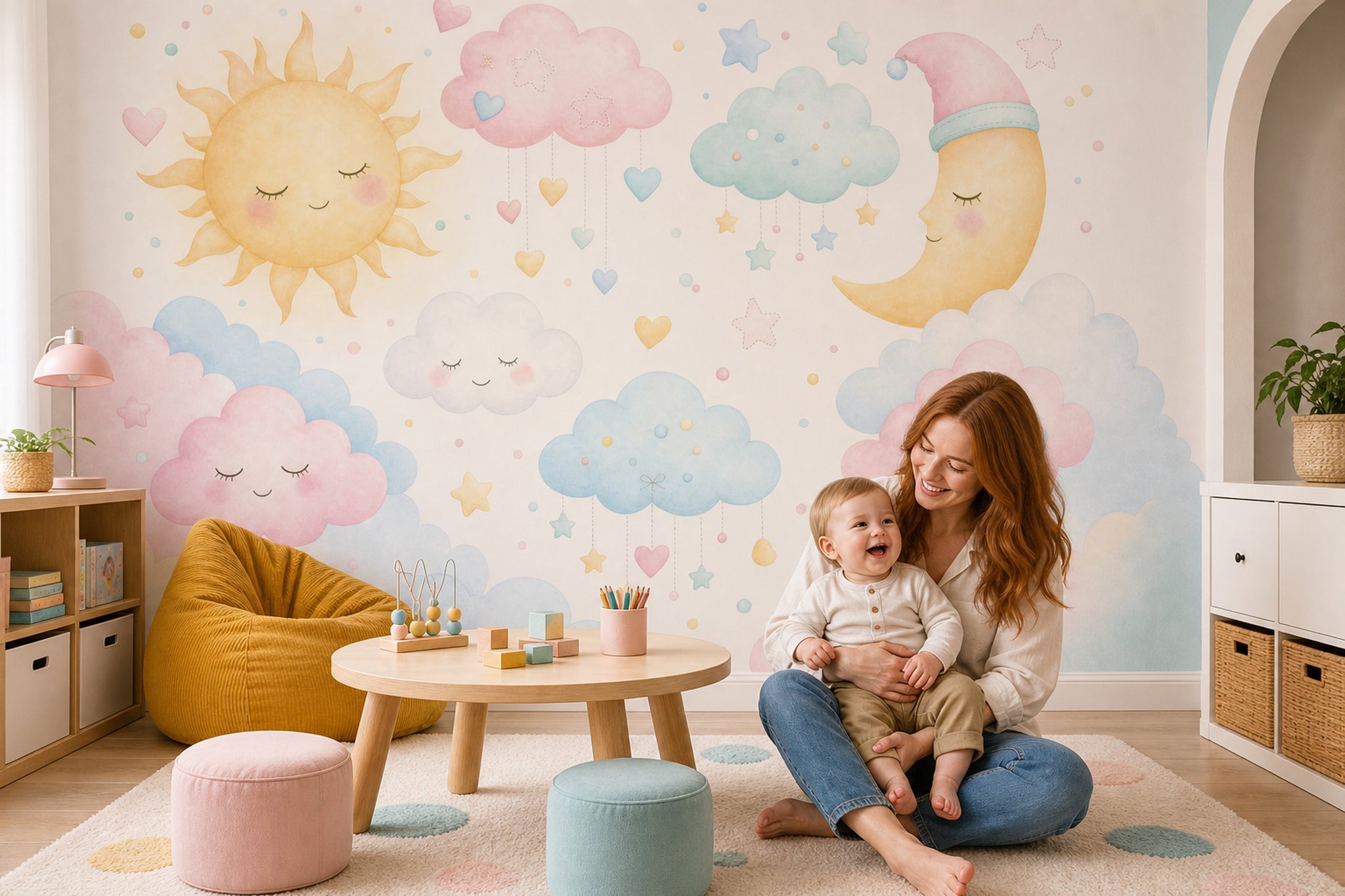 White Background Wallpaper Nursery Removable Kids Wall Decor