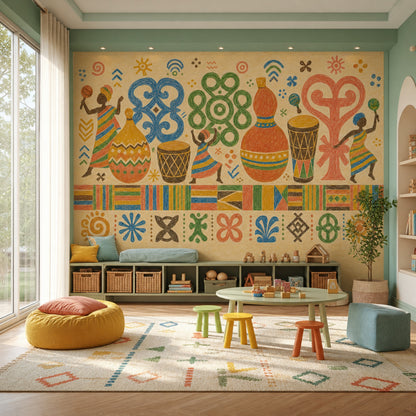 African Folk Art Wallpaper Global Inspired Tribal Motifs Wall Mural