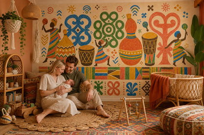 African Folk Art Wallpaper Global Inspired Tribal Motifs Wall Mural