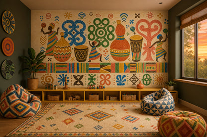 African Folk Art Wallpaper Global Inspired Tribal Motifs Wall Mural