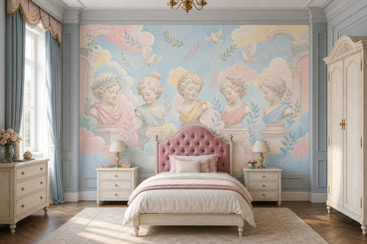 Vintage Mural Wallpaper Pastel Sky Botanical Laurel Removable Wall Decor