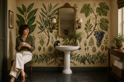 Muted Green Wallpaper Botanical Vintage Wall Mural