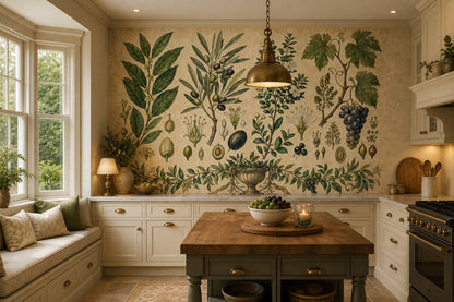 Muted Green Wallpaper Botanical Vintage Wall Mural