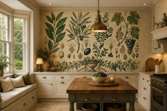 Muted Green Wallpaper Botanical Vintage Wall Mural