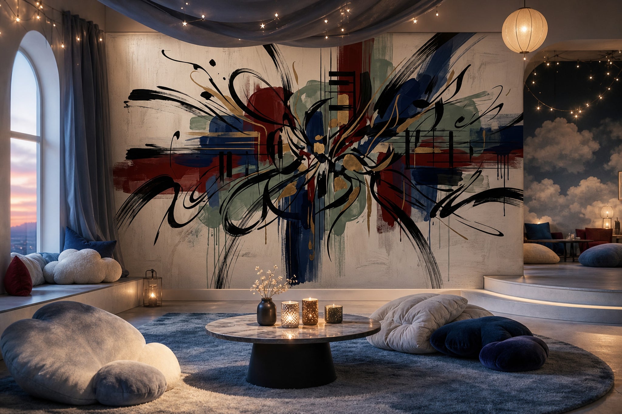 Gestural Brushstrokes Wallpaper Geometric Blocks Gold Accents Removable Wall Decor