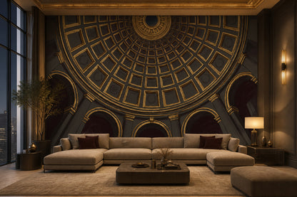 Domed Ceiling Wallpaper Coffered Classical Architecture Wall Mural