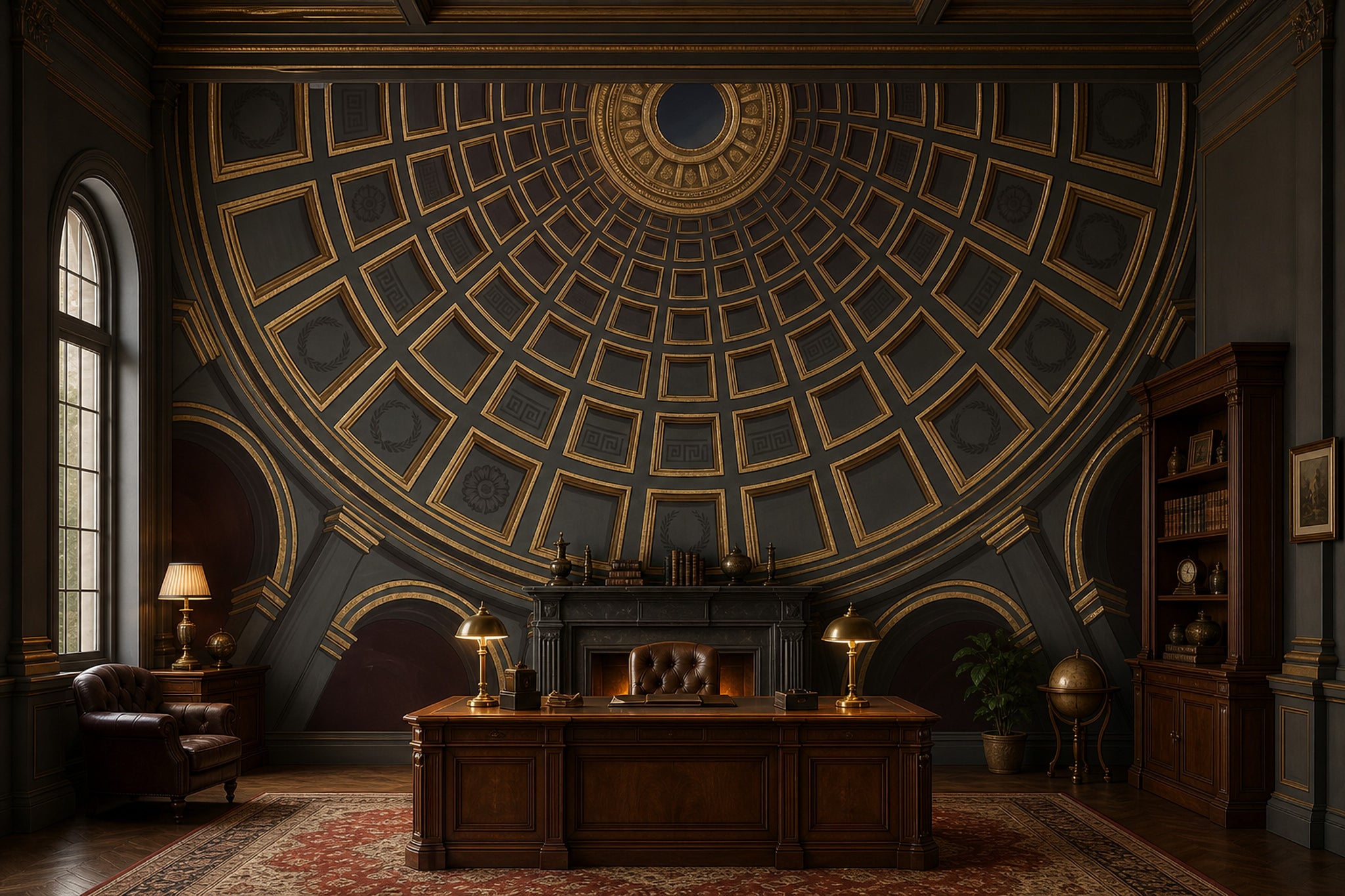 Domed Ceiling Wallpaper Coffered Classical Architecture Wall Mural