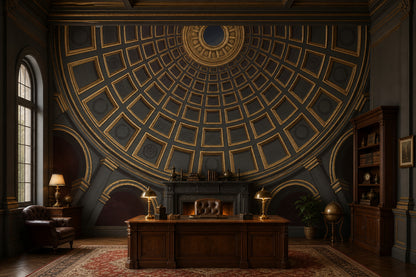 Domed Ceiling Wallpaper Coffered Classical Architecture Wall Mural
