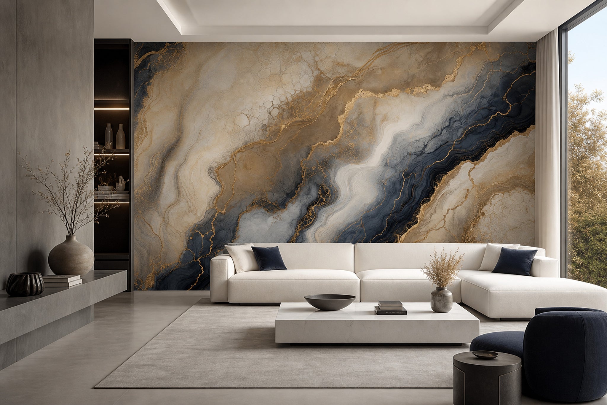 Abstract Marble Wallpaper Gold Veining Removable Luxury Glam Wall Decor