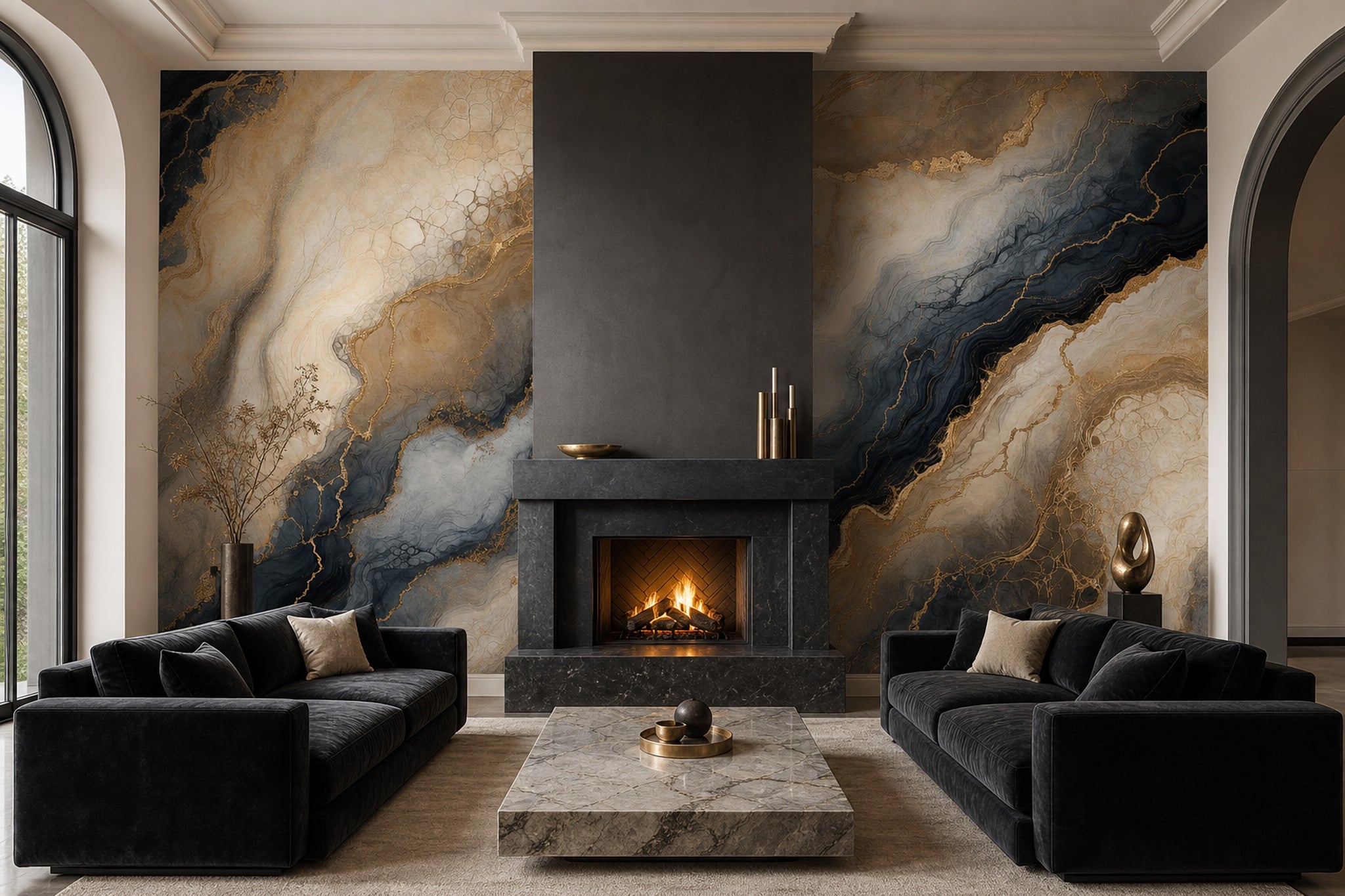 Abstract Marble Wallpaper Gold Veining Removable Luxury Glam Wall Decor