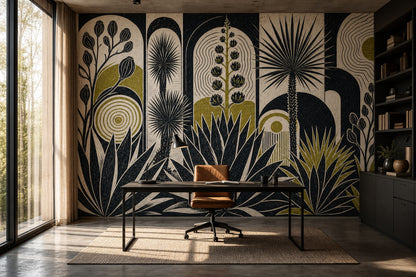 Muted Green Wallpaper Olive Botanical Wall Mural