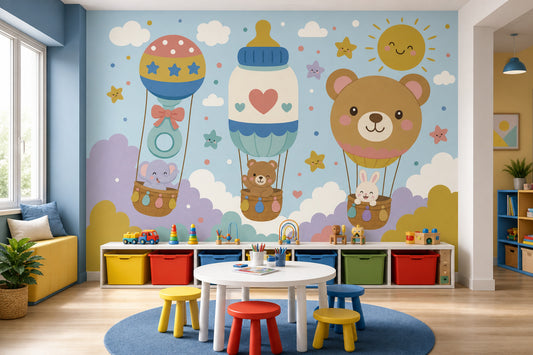 Hot Air Balloons Wallpaper Kids Nursery Removable Wall Decor