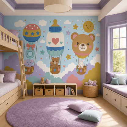 Hot Air Balloons Wallpaper Kids Nursery Removable Wall Decor