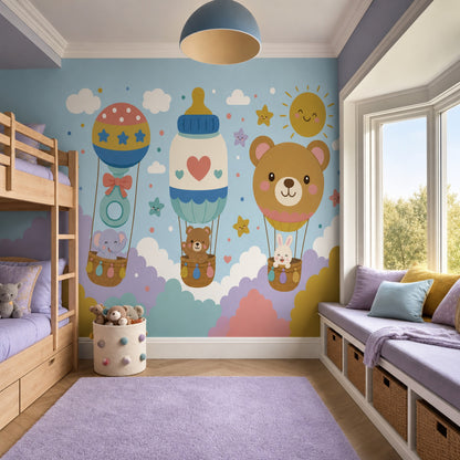 Hot Air Balloons Wallpaper Kids Nursery Removable Wall Decor