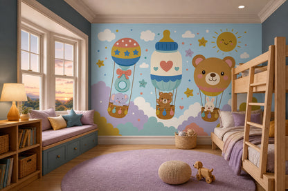 Hot Air Balloons Wallpaper Kids Nursery Removable Wall Decor