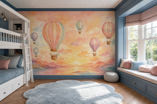 Hot Air Balloons Wallpaper Pastel Sky Whimsical Wall Mural