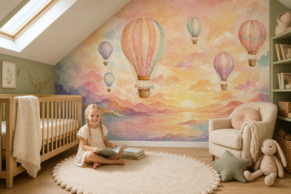 Hot Air Balloons Wallpaper Pastel Sky Whimsical Wall Mural