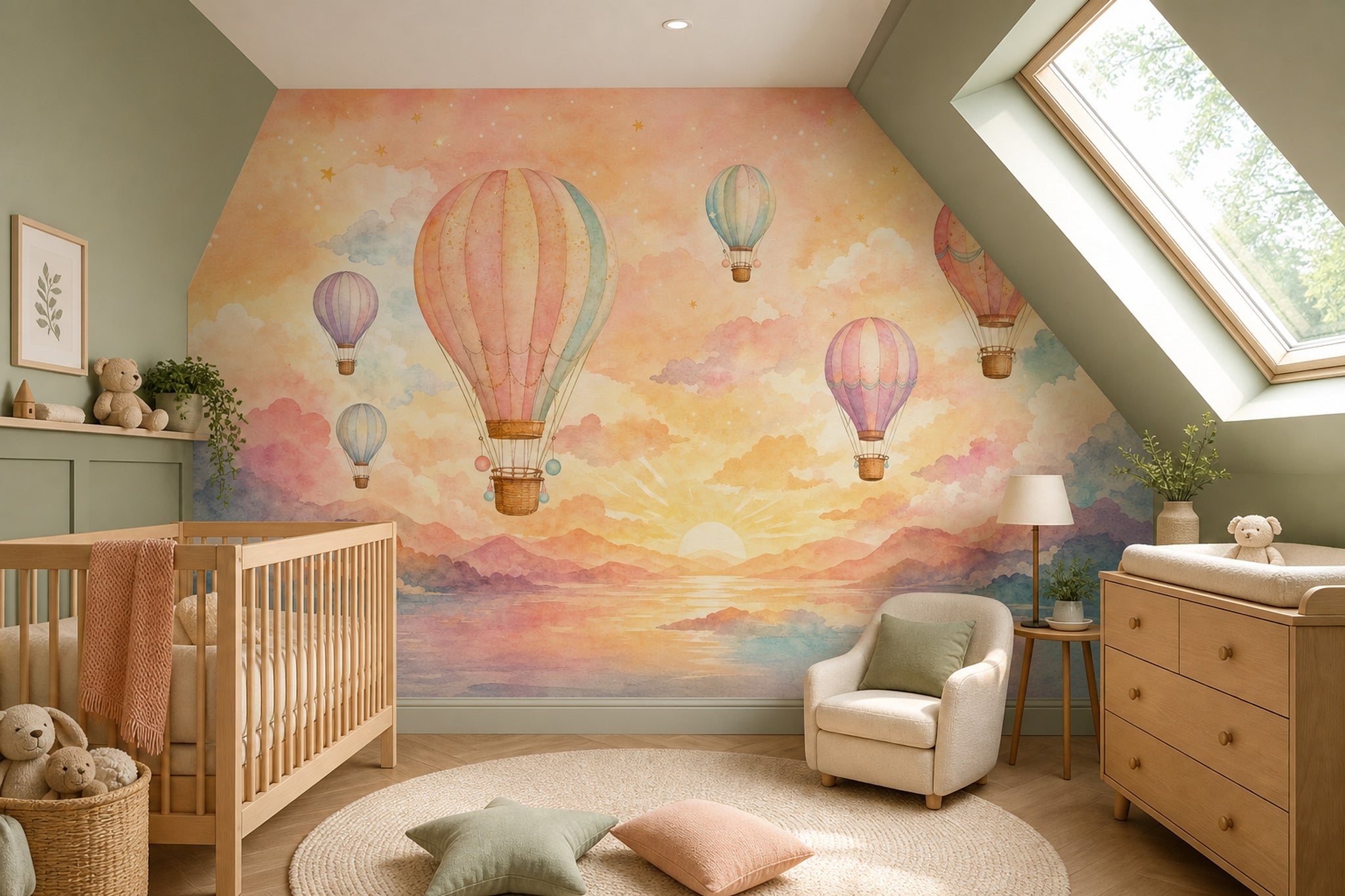 Hot Air Balloons Wallpaper Pastel Sky Whimsical Wall Mural