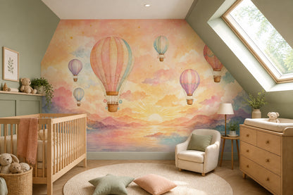 Hot Air Balloons Wallpaper Pastel Sky Whimsical Wall Mural