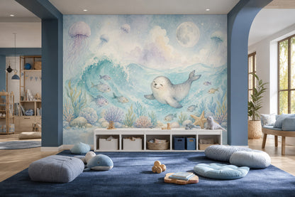Seal Wallpaper Watercolor Ocean Wall Mural