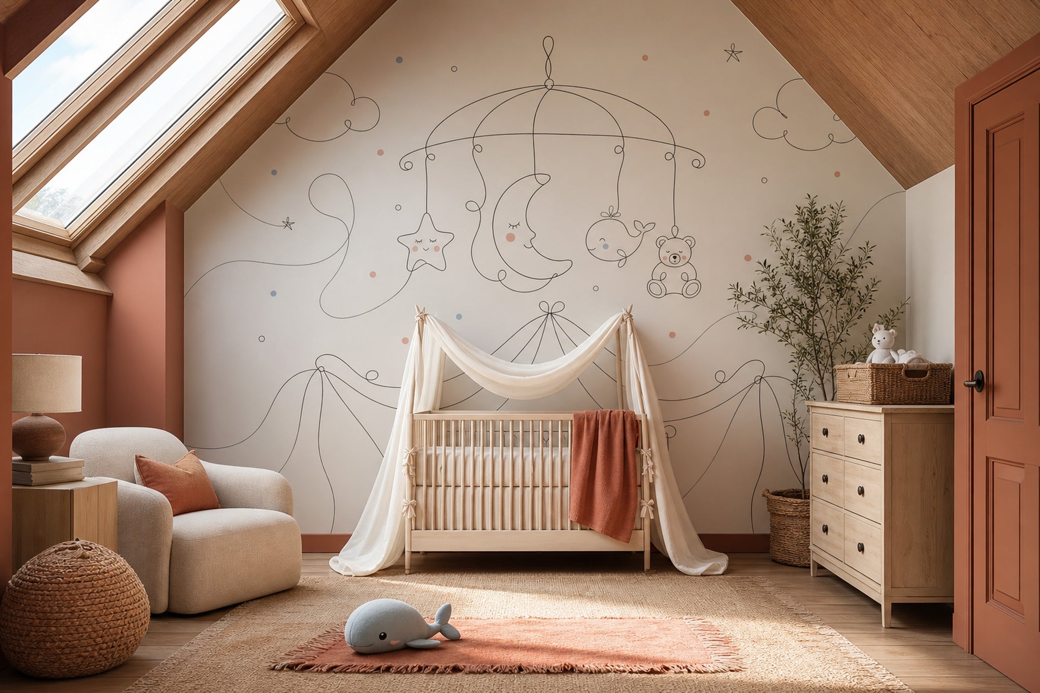 Nursery Wallpaper Baby Mobile Removable Moon And Star Wall Decor