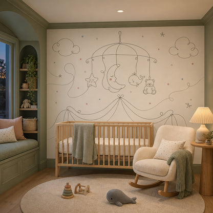 Nursery Wallpaper Baby Mobile Removable Moon And Star Wall Decor