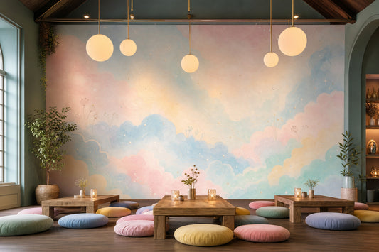 Topographic Map Wallpaper Contour Lines Pastel Sky Removable Wall Decor