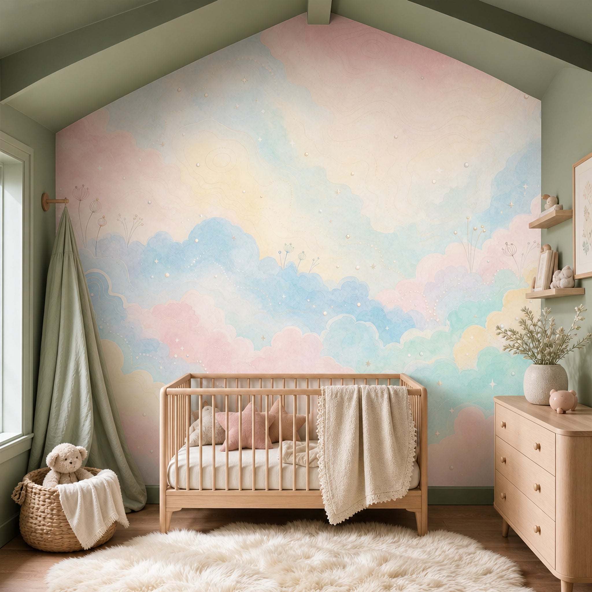 Topographic Map Wallpaper Contour Lines Pastel Sky Removable Wall Decor