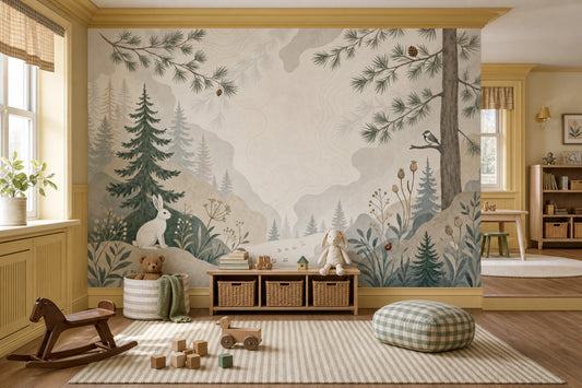 Misty Forest Wallpaper Woodland Watercolor Removable Wall Decor