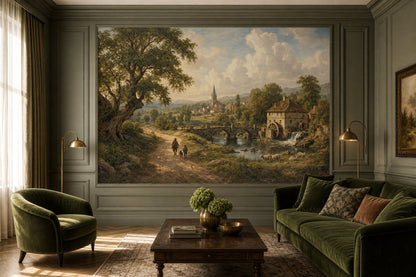 Pastoral Landscape Wallpaper Countryside Village Stone Bridge Removable Wall Decor